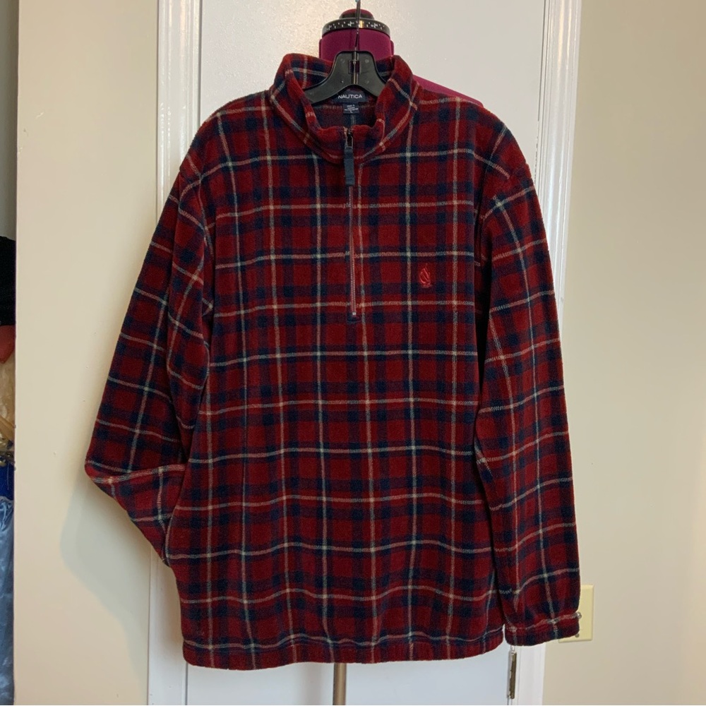 Like New Náutica 1/4 Zip Fleece Plaid Burgundy/Navy Jacket Men’s